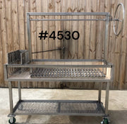 Stainless Steel Portable Wood Fire and Charcoal  Argentine Grill with Ember Making Side Brasero, V-Grate with Drip Pan, and Adjustable Height Grill Grate
