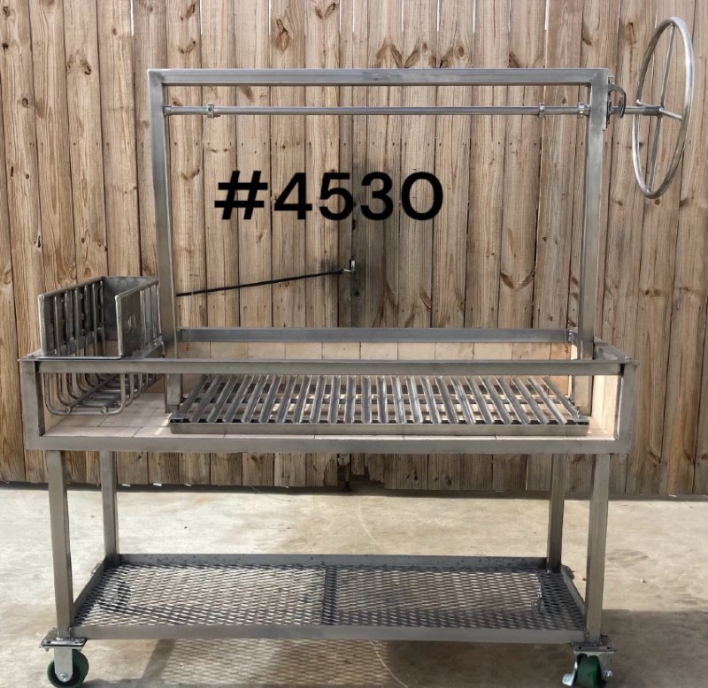 Stainless Steel Portable Wood Fire and Charcoal  Argentine Grill with Ember Making Side Brasero, V-Grate with Drip Pan, and Adjustable Height Grill Grate