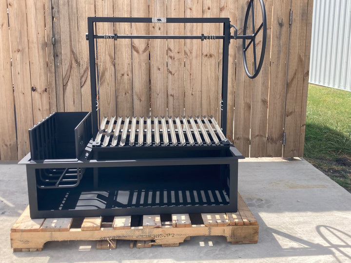 Argentine Built-In Grill with a Steel Firebox and a Side Brasero - Heritage Backyard