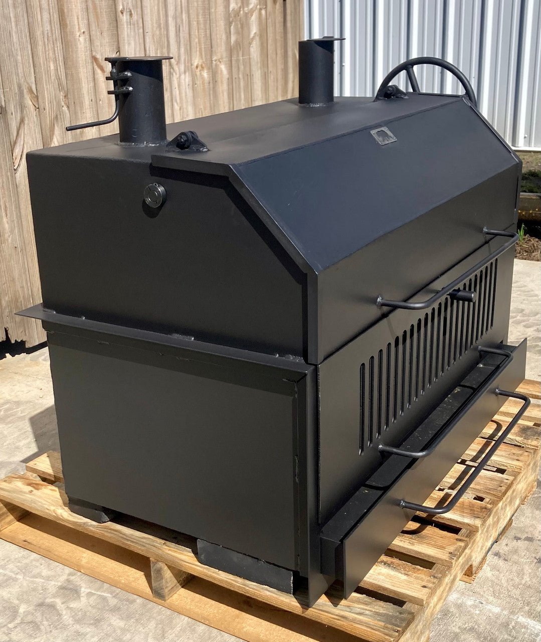 Portable Bear Flag Wood and Charcoal Grill with Lid and Smokestacks - Heritage Backyard
