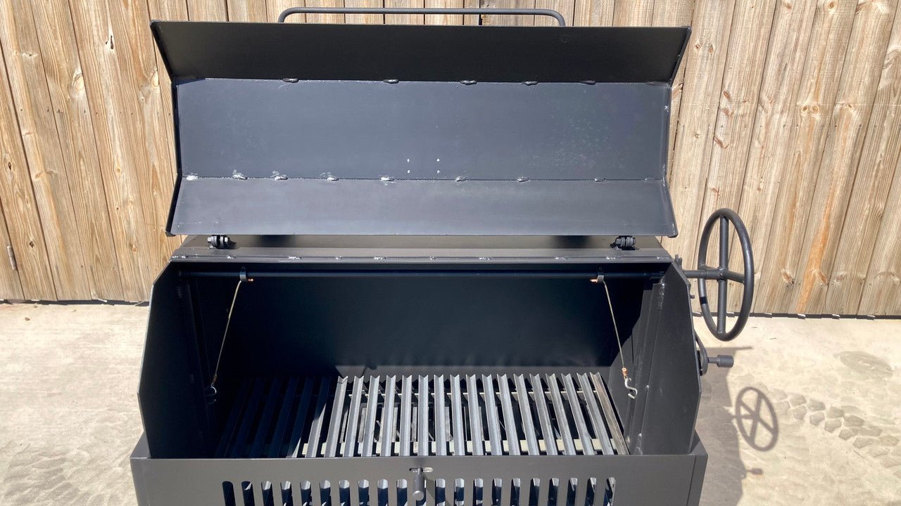 Portable Bear Flag Wood and Charcoal Grill with Lid and Smokestacks - Heritage Backyard