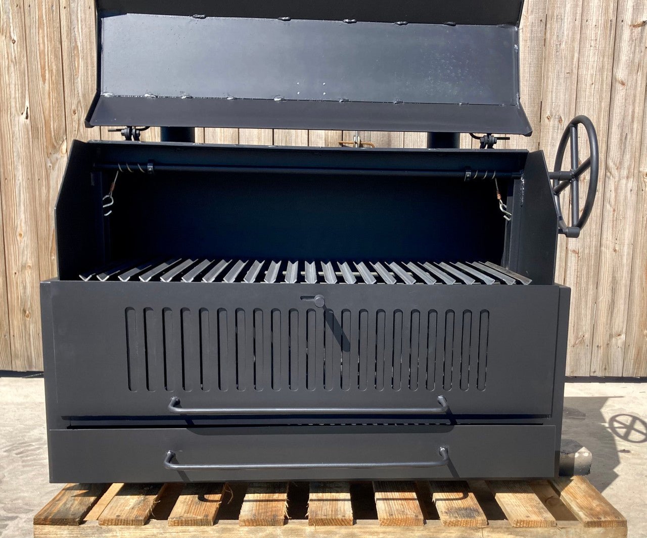 Portable Bear Flag Wood and Charcoal Grill with Lid and Smokestacks - Heritage Backyard
