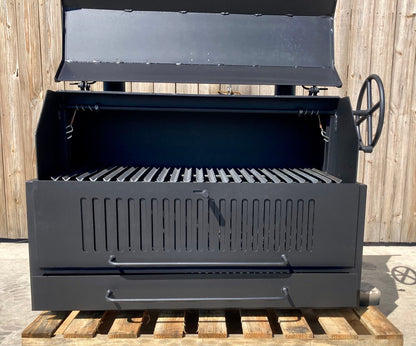 Portable Bear Flag Wood and Charcoal Grill with Lid and Smokestacks - Heritage Backyard