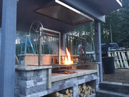 Split Argentine Architectural Grill with Center Brasero and Flange - Heritage Backyard Inc.